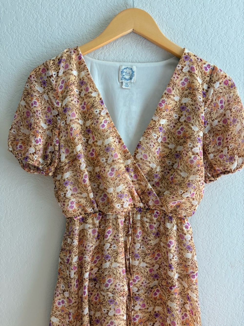 Francesca’s Floral Tie Front Ruffled Mini Dress XS - Picture 3 of 4